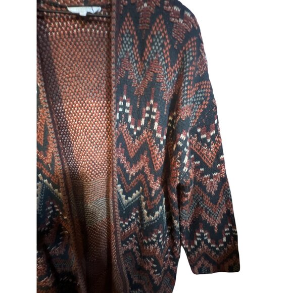 Lucky Brand Womens Zigzag Pattern Open Front Cardigan Sweater L Wool & Acrylic B - Picture 2 of 5
